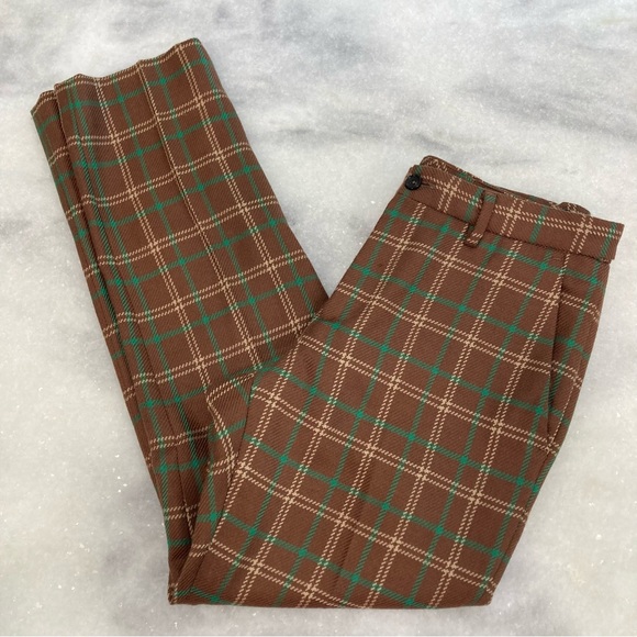 CONNOLLY Brown Green Wool Plaid Trousers Pants - Picture 1 of 12